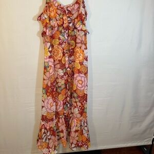 Live 4 Truth Womens Size L Long Maxi Dress Boho Flower Ruffled Spaghetti Straps